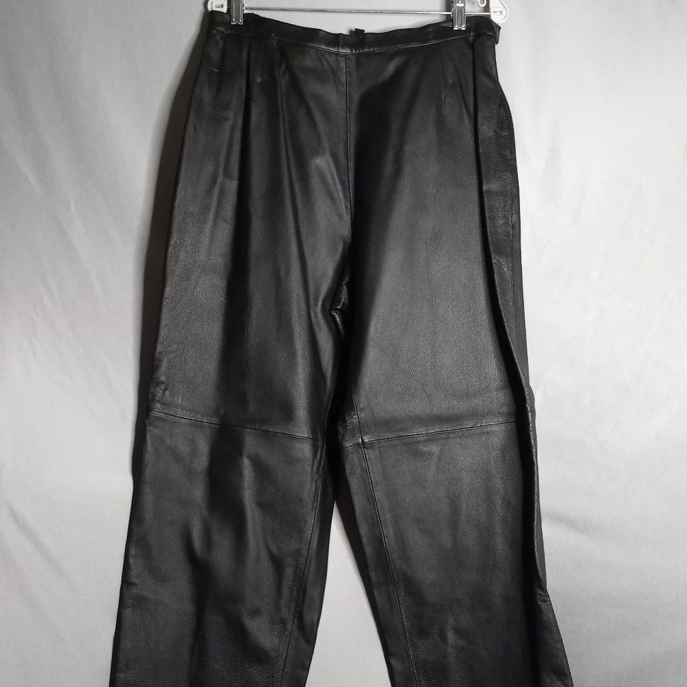 Vintage Jerry Lewis Women's Genuine Leather Black Straight Leg Pants Size 18